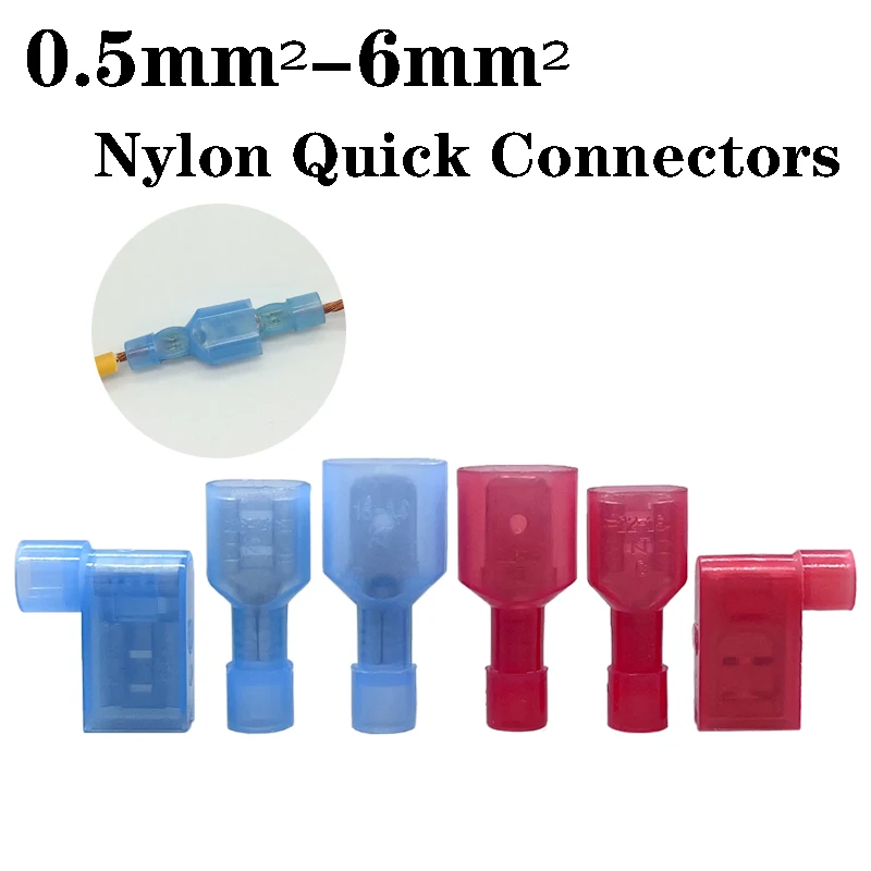 

50-500PCS Nylon Spade Quick Disconect Male & Female Wire Connectors Fully Insulated Terminal Flag Crimp Terminal FDFN/MDFN/FLDNY