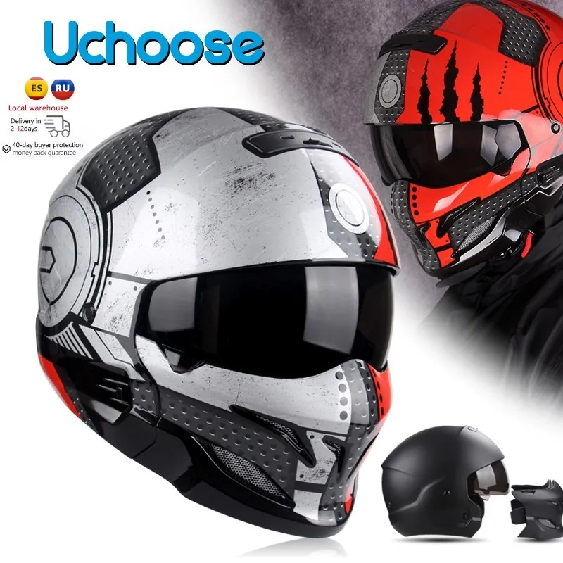 Combination Helmet Detachable Multi-purpose Combination Helmet Motorcycle Locomotive Personality Half Predator Helmet