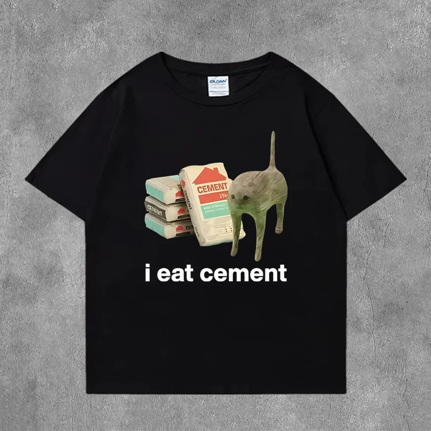 Summer Funny I Eat Cement Cursed Cat Funny Meme Graphic T Shirts Men Women Oversized short sleeve T-shirt Unisex Cotton clothing