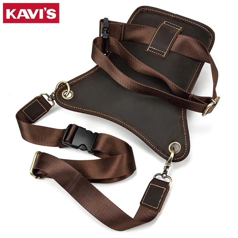 KAVIS ﻿Casual Fashion Waist Pack Popular Top Layer Leather Men's Waist Bag High Quality Large-Capacity Shoulder Sling Bag