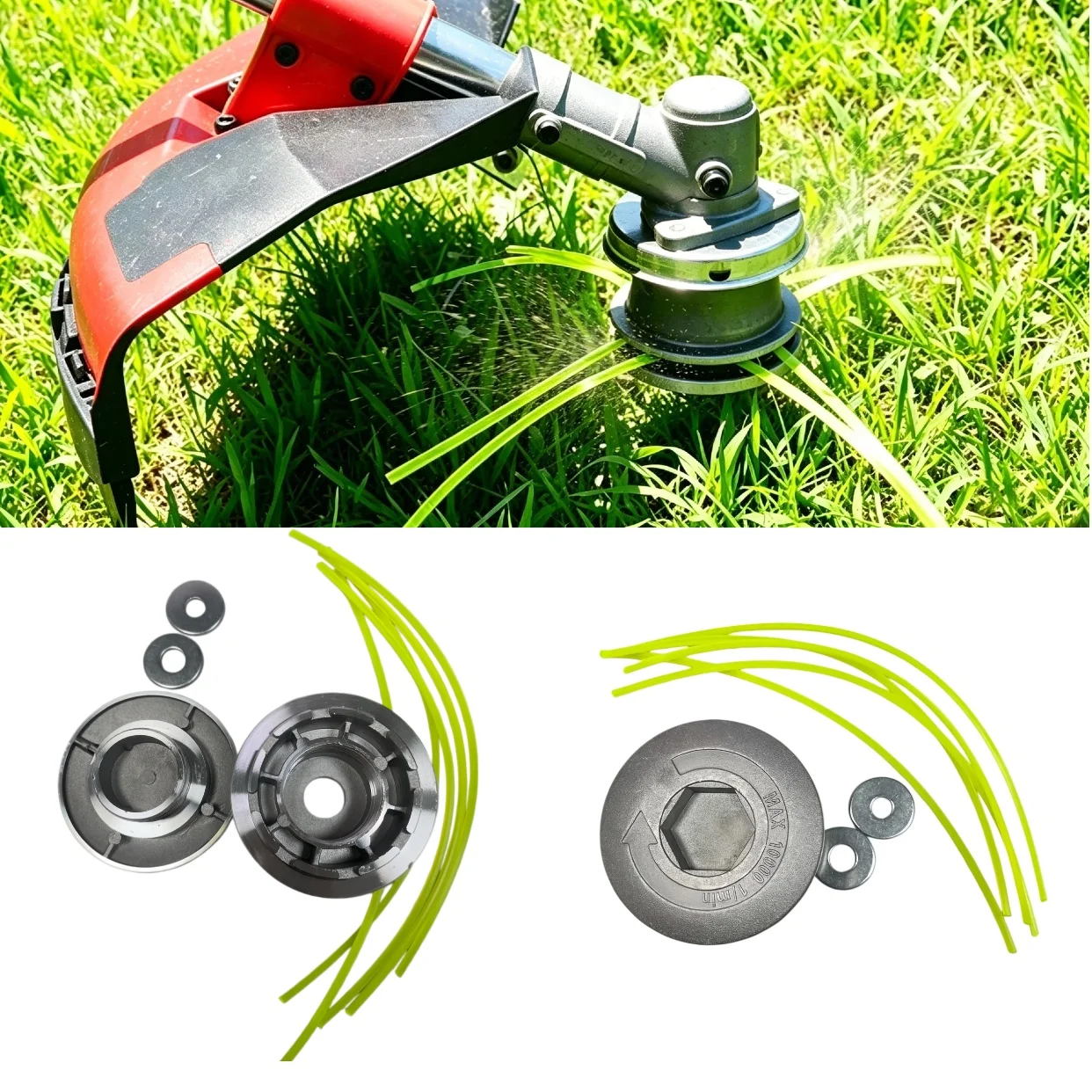 Universal Aluminum Grass Trimmer Head with 4 Lines Brush Cutter Head Thread Nylon Grass Cutting Line Head for Lawn Mower Silver