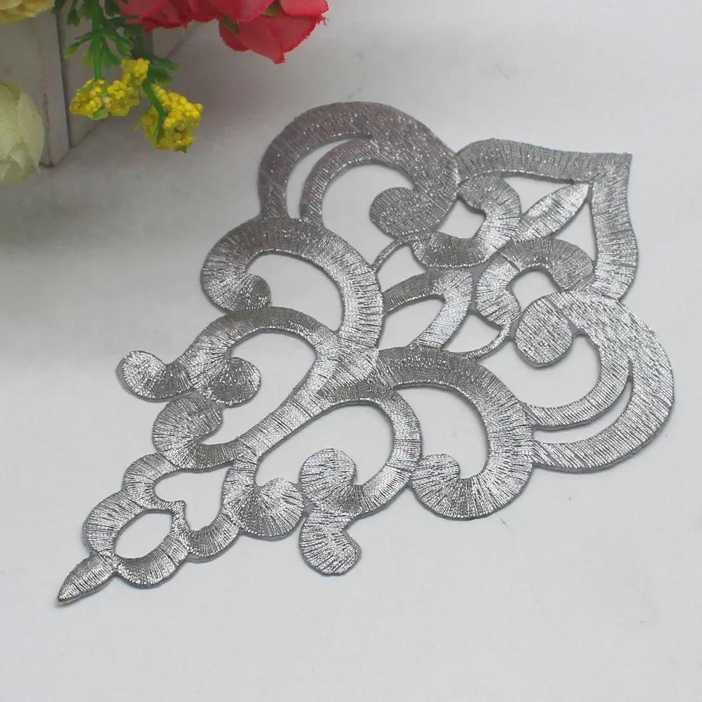 5 Piece Gold Embroidered Patches Iron On Appliques Flower Diy Trims Metallic Gold And Silver 16*10cm