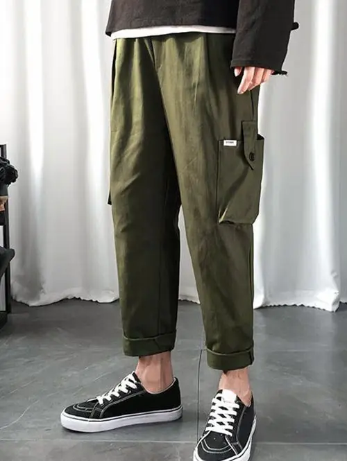 

ZAFUL Men's Streetwear Daily Letter Patched Design Multi-pocket Drawstring Tapered Cargo Pants