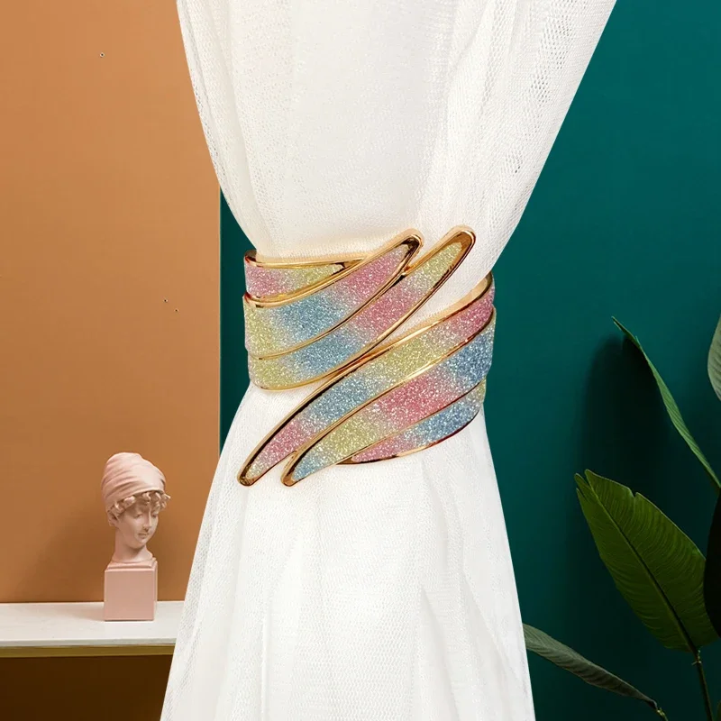 European Light Luxury Curtain Strap with Metal Inlaid Diamond Model Room Bedroom Living Room Soft Decorative Curtain Buckle