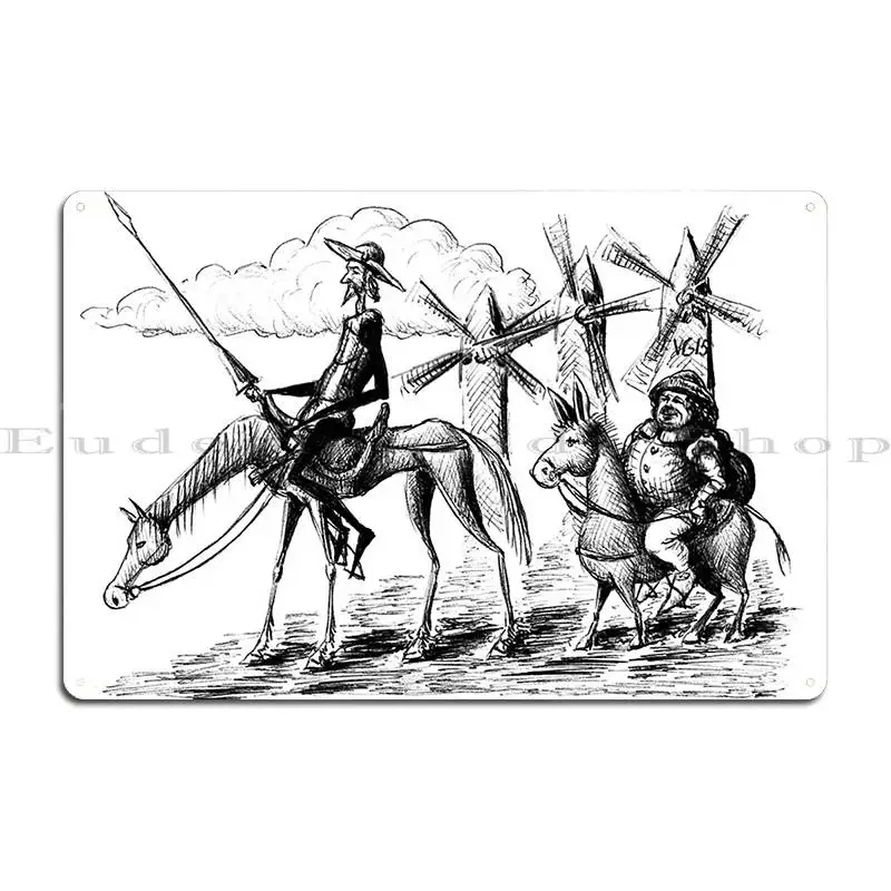 Don Quixote And Sancho Panza Ink Drawing Metal Signs Cinema Living Room Designer Mural Mural Tin Sign Poster