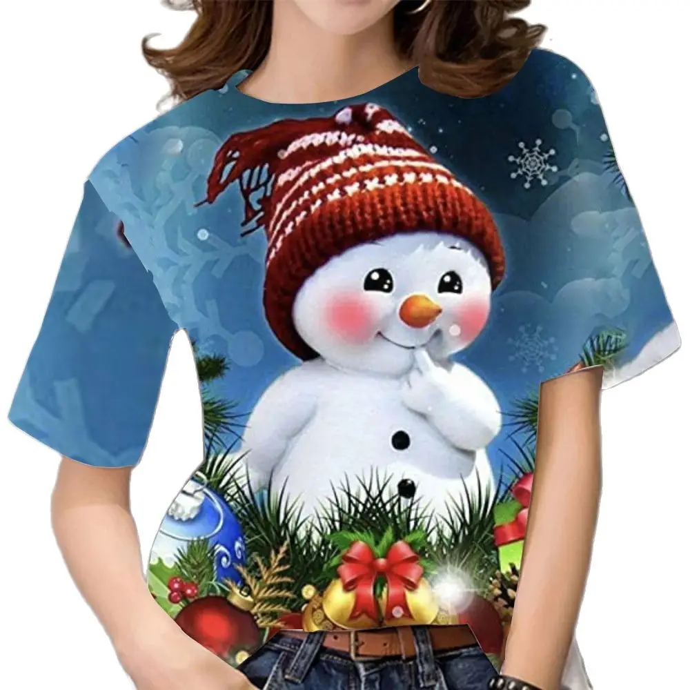 

Christmas 3D round neck men's short sleeved top, Korean fashion women's Christmas T-shirt, oversized women's clothing