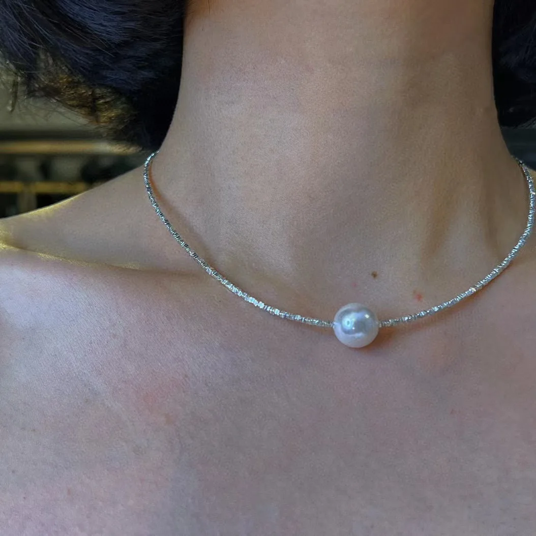 925 Silver Coin Necklace with 12mm Pearl Shell and Collarbone Chain for Women Natural Pearl Necklace Jewellery Accessories