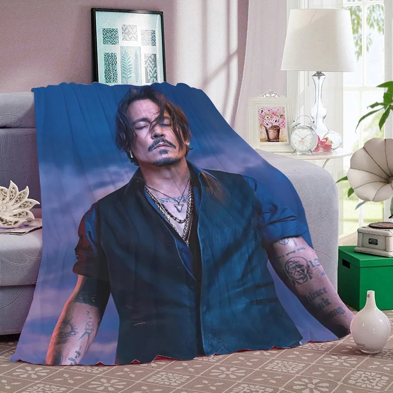 Decorative Sofa Blanket Johnny D-Depp Warm Fleece Camping Custom Fluffy Soft Blankets for Winter King Size Microfiber Bedding