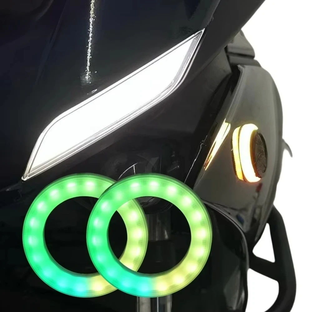 LED light 50mm RGB light, suitable for Yamaha round with protective ring light 140cm wire BT control, suitable for BMW backlight