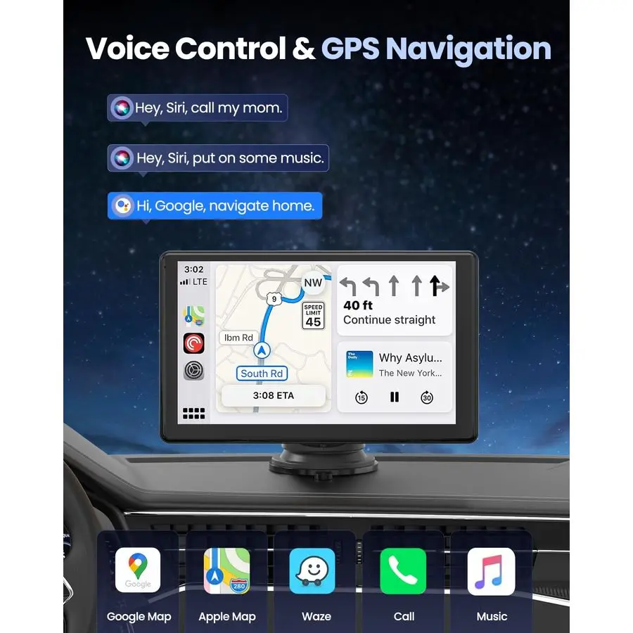 شاشة Carplay لكاميرا Dash 5K للسيارة، 9 أجهزة استقبال صوت CarPlay amp Android Auto مع كاميرا احتياطية 1080p، بلوتوث