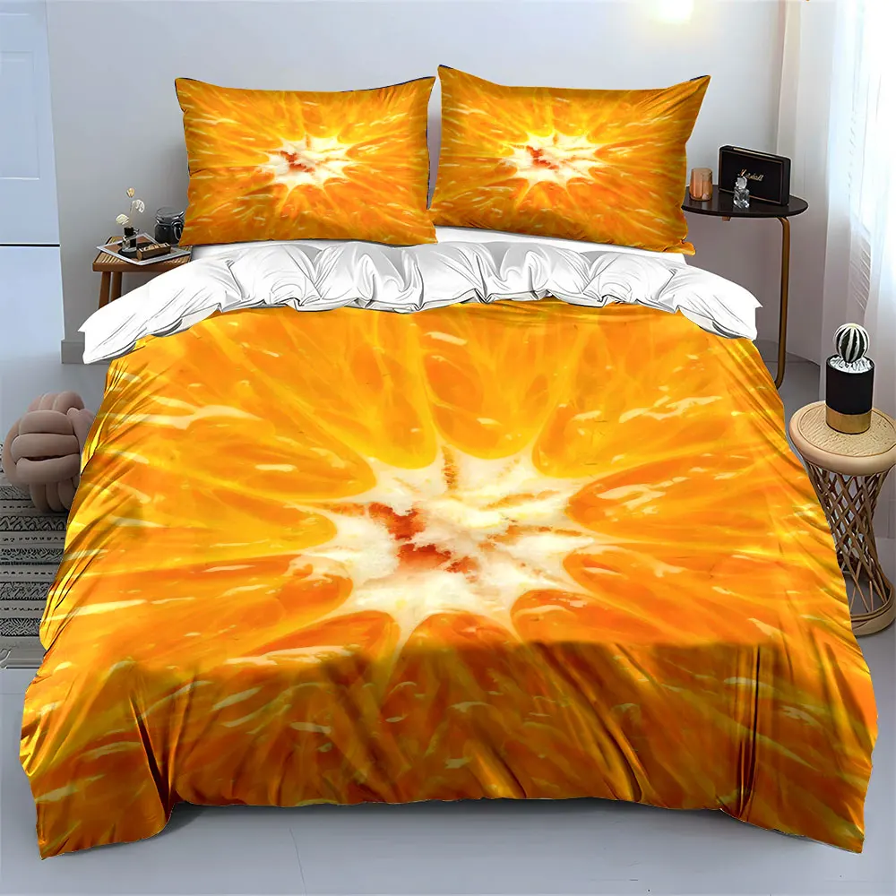 Orange Print Home Decor Set Soft Skin-Friendly Bedding Set Includes 1 Duvet Cover And 2 Pillowcase, Gift