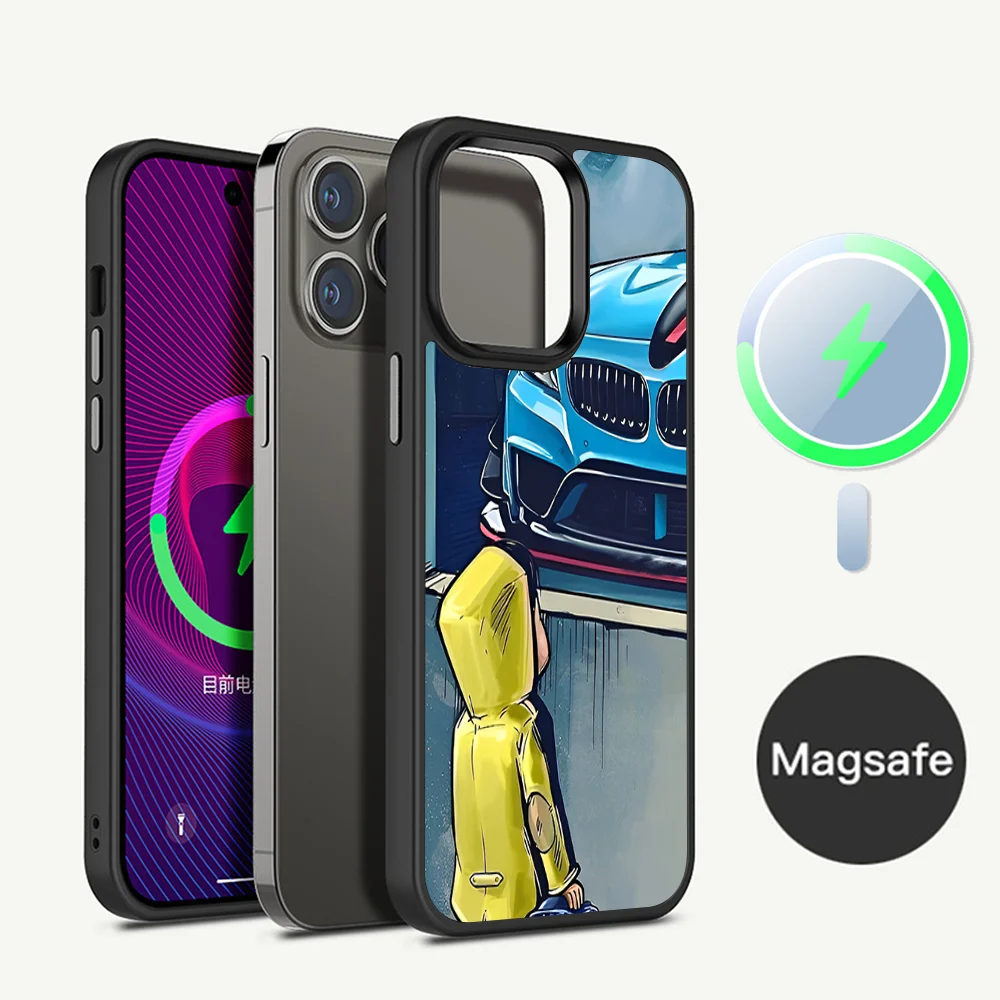 Boy See Sports Car Jdm Phone Case For iPhone 15 Pro Max Case 14 Plus 13 12 11 Magesafe Magnetic Wireless Charge Cover