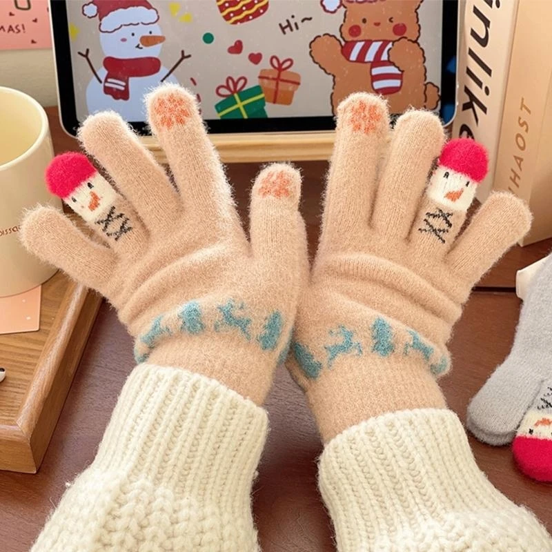 

J15U Mittens Winter Warm Gloves Cartoon Santa Pattern Mitten
