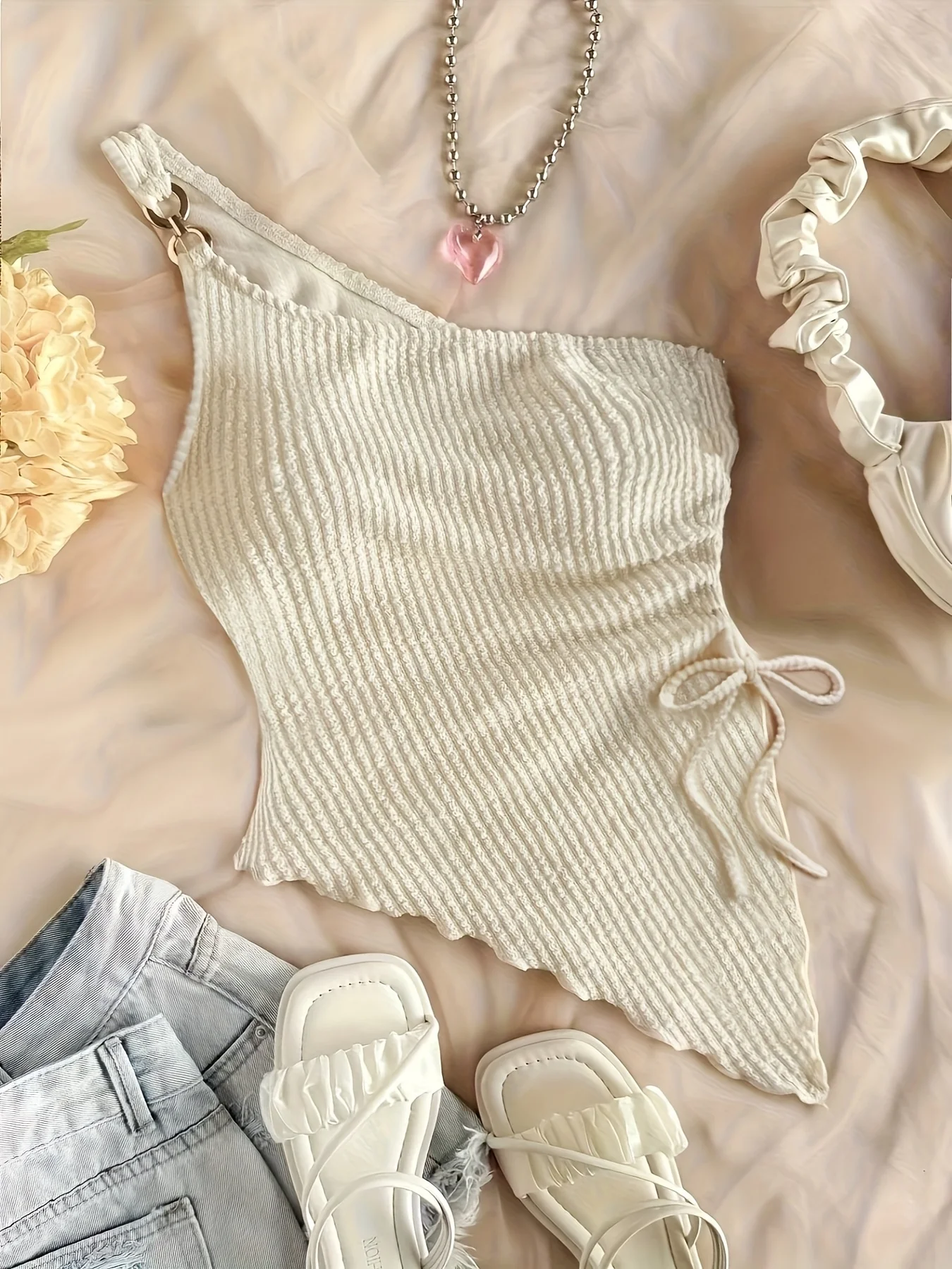 Elegante direzione estiva da donna nuovo colore puro spalla singola slim fit gilet alla moda abbigliamento casual elegante per donna