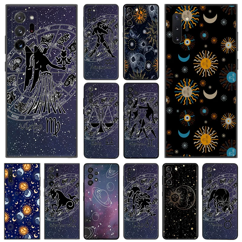 Phone Case for Samsung A35 5G A55 A02 A03 A04 A05 S8 S9 Note 10 Plus 9 8 12 Zodiac Constellations Leo Soft Black Silicone Cover