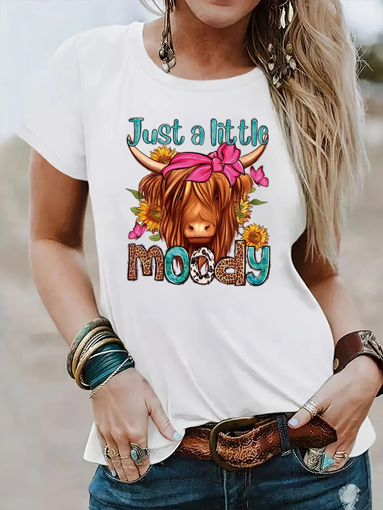 

Cow & Moody Graphic Print T-shirt Women Harajuku Short Sleeve Casual Women's T-shirt Clothing Tops Tees Aesthetic Clothes
