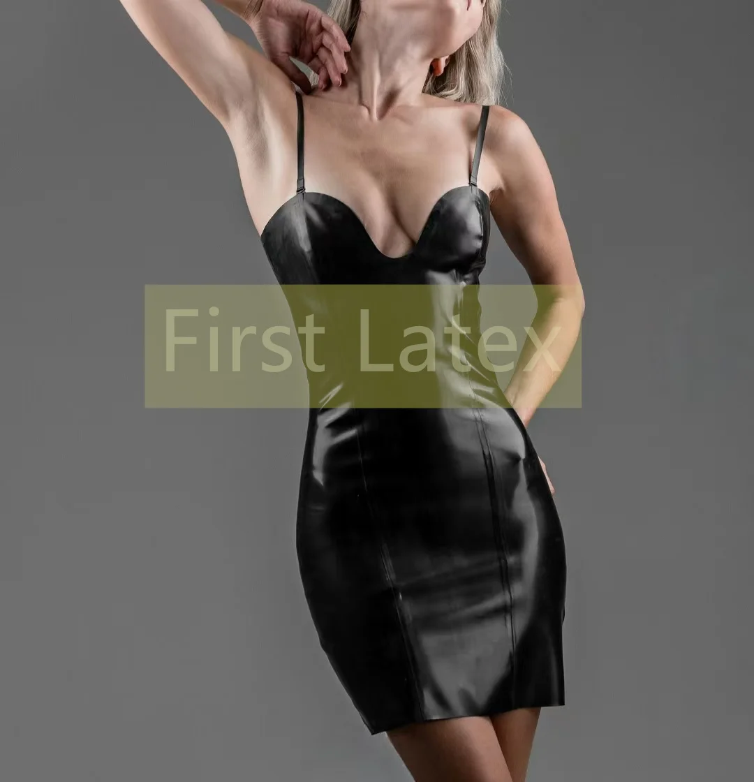 

Handmade Fetish Latex Sexy Woman Strappy Dress Gummi Rubber Mini Suspender Skirt Halloween Party Clubwear Latex Lady's Bodycon