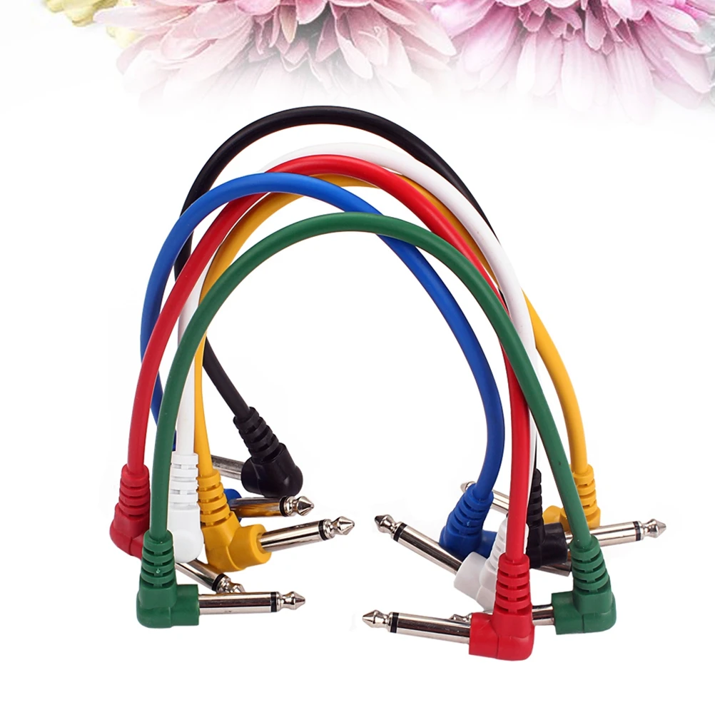 

6 pcs Guitar Pedal Patch Cables 1/4 Inch 6.35Mm Right Angle Effect Cables For Electric Guitar Bass Microphone Amp Mixer Low