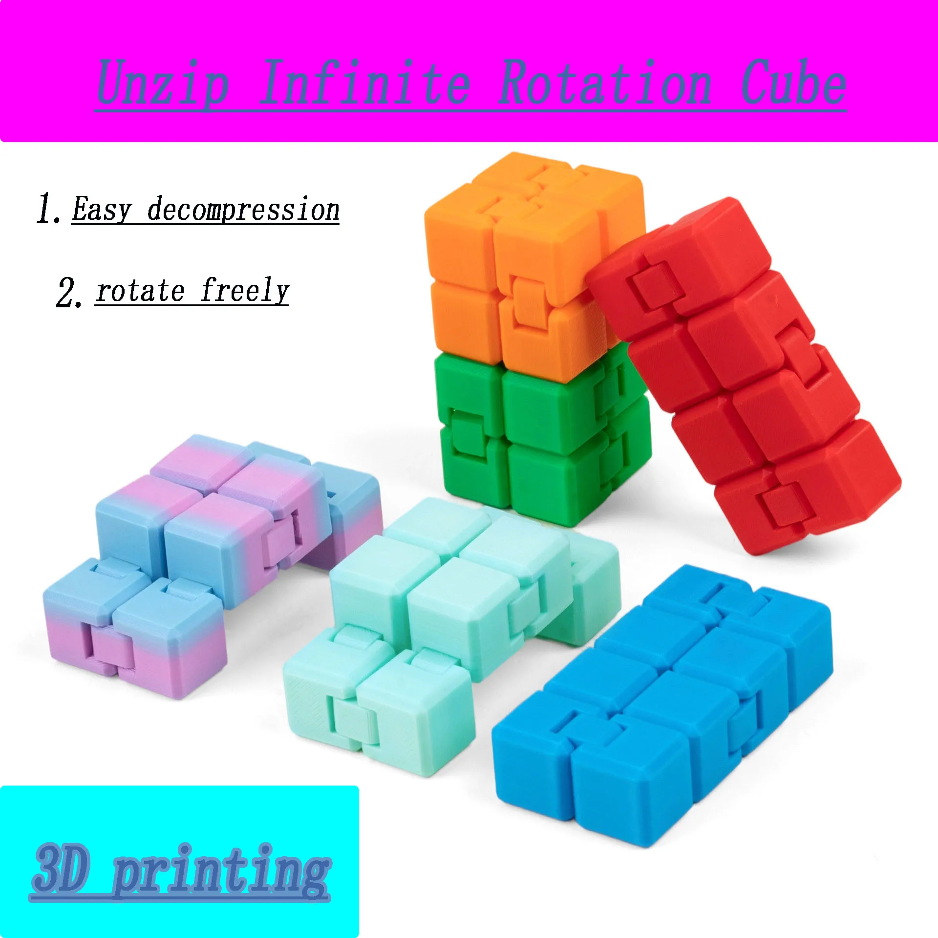 3D Printing Decompression Block Stress Relief Flip Toy Infinity Block Creative Educational Building Puzzle Toy