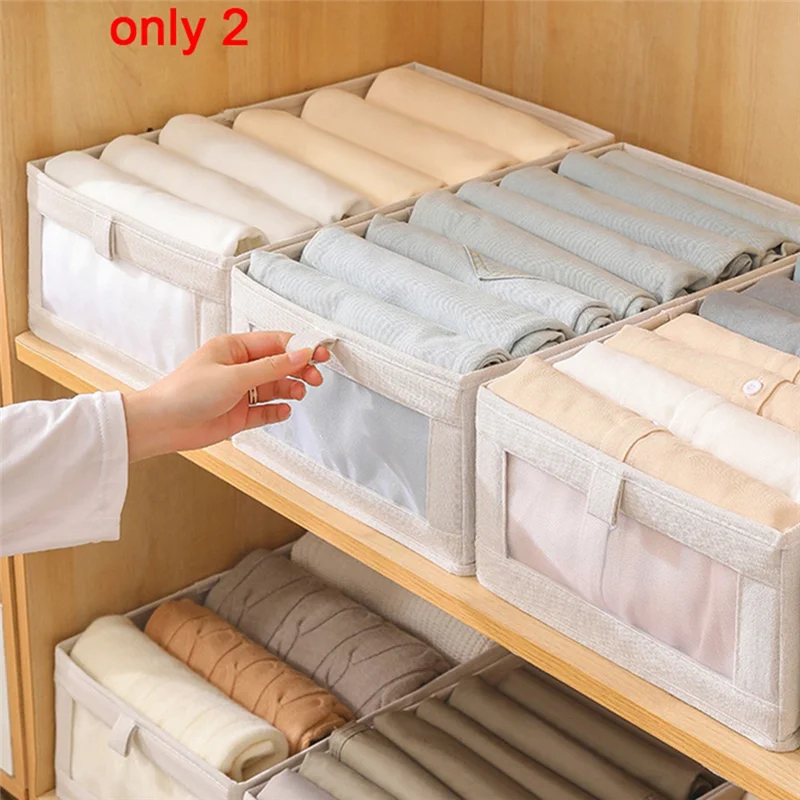 

【Must-Haves】Fabric Curtain Cotton And Linen Storage Box Wardrobe Storage And Organization Large Clothing Storage Box Foldable To