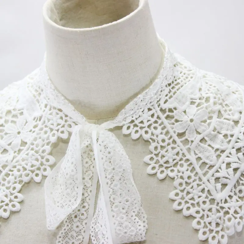 652F Pastoral Style Womens for Doll Fake Collar Hollow Out Floral Lace Half Shirt Sha