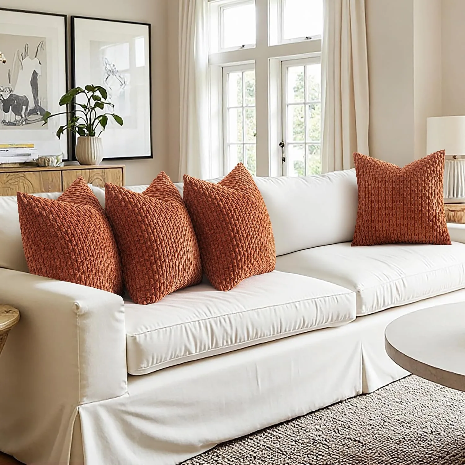 Burnt Orange Striped Cushion Covers Corduroy Pillowcases Farmhouse Home Decor for Couch Bed Sofa Living Room 40/45/50x50CM