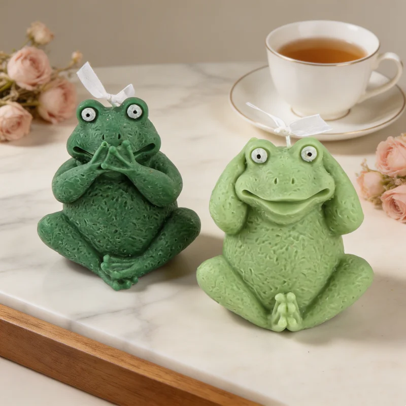 Three Wise Frog Silicone Candle Molds 3D 'See No Evil, Hear No Evil, Speak No Evil' Frog Sculptures Aromatherapy Mold Home Decor