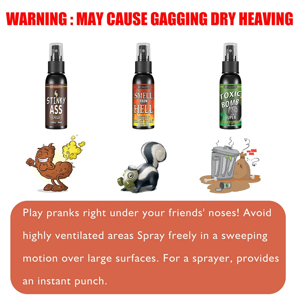 30ML Liquid Fart Spray Can Stink Bomb Ass-Smelly Stinky Gas Crap Gag Prank Non Toxic Smells Novelties Toy Joke Party Supplies