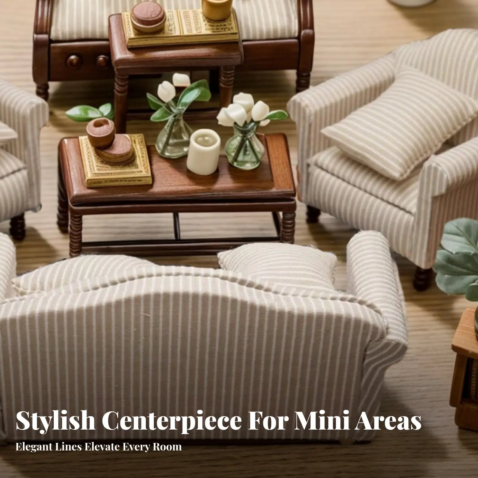 

3 Pieces 1:12 Scale Sofa Set Timeless Design 3 Piece Dollhouse Furniture Tan Dollhouse Loveseat and Armchairs Textile Upholstery