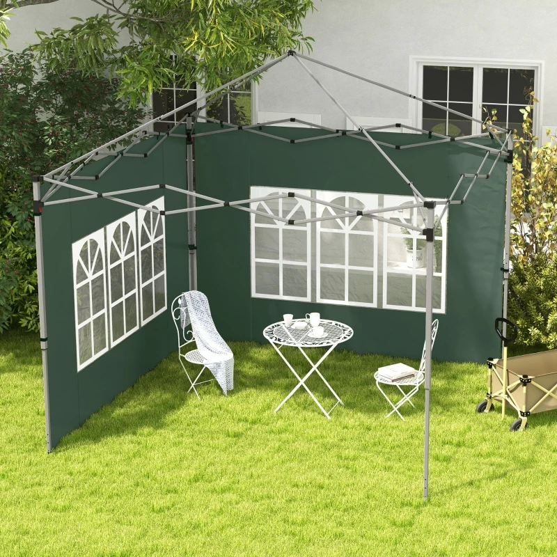 Lot de 2 parois latérales imperméables vertes pour gazebo avec fenêtres, compatibles avec les gazebos pop-up 3x3m ou 3x4m, tissu Oxford durable, installation facile avec sangles, 295L x 195H cm