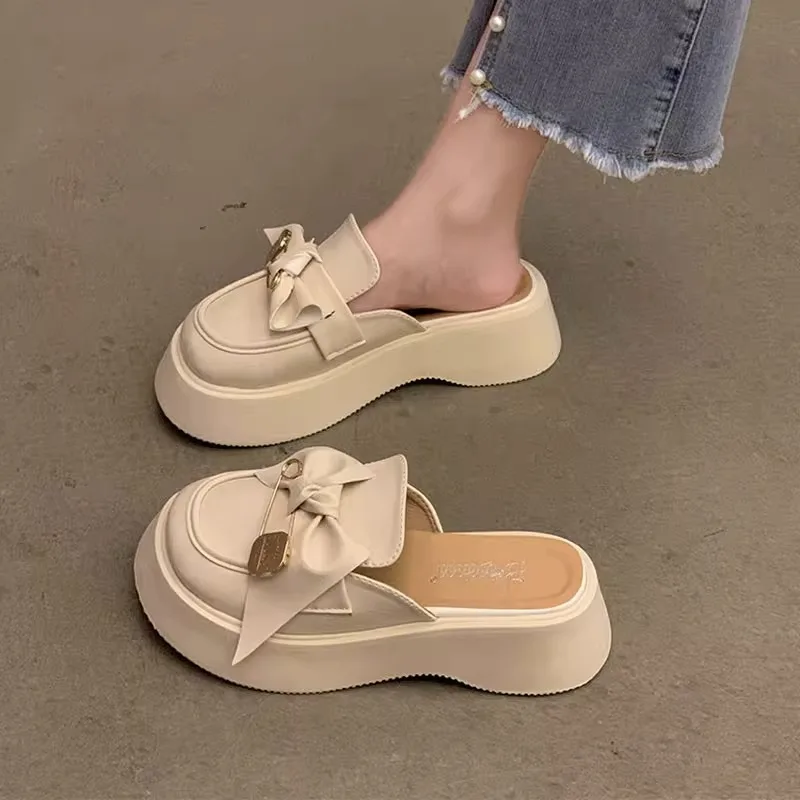 

Женские тапочки Baotou, лето 202, новые сандалии Muller на толстой подошве с большим бантом, модная трендовая повседневная женская обувь