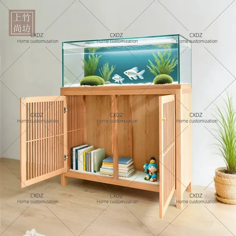 Red Oak Cherry Wood Fish Tank Stand Solid Wood Aquarium Rack Japanese Nordic Style Load Bearing Bottom Frame Cabinet Base
