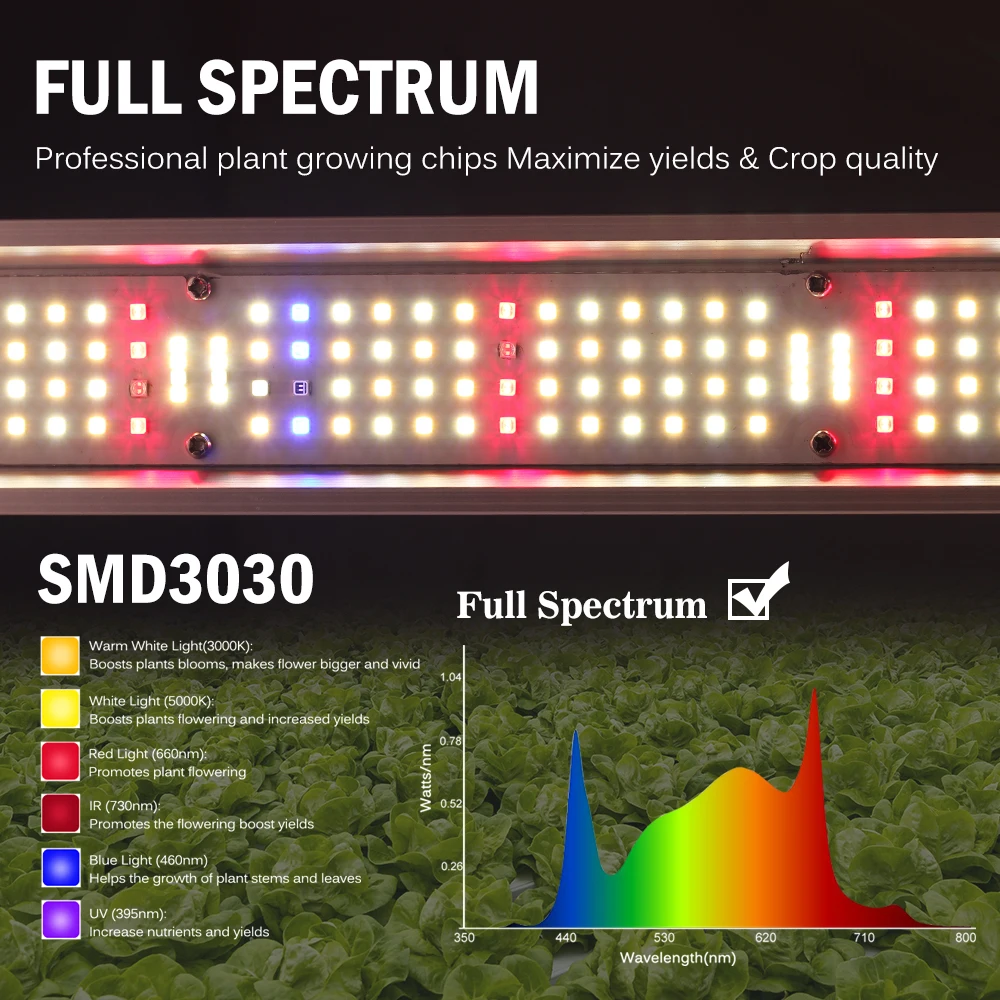 전체 스펙트럼 LED 성장 빛 240W 320W 400W SMD3030 실내 식물 Flodable 성장 빛 온실 채식 꽃
