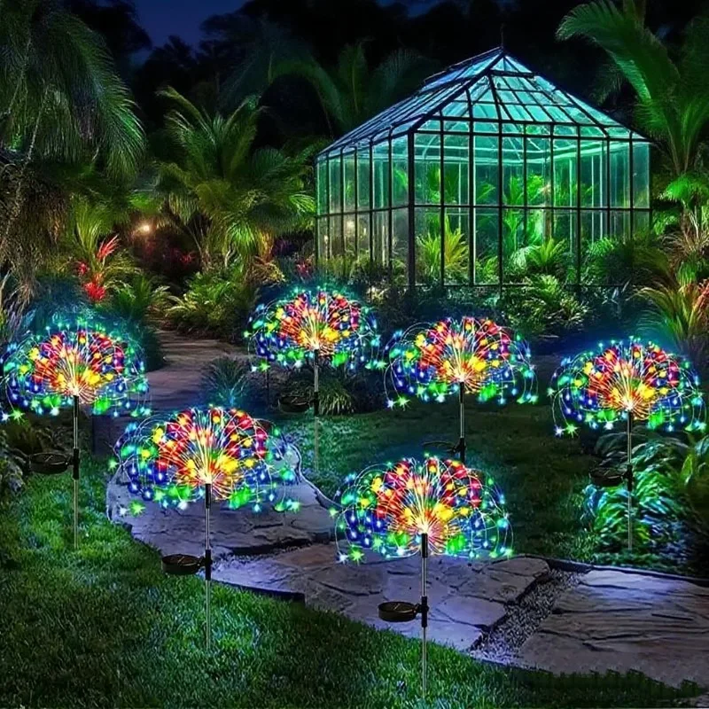 Lampes solaires de jardin 460LED, feu d'artifice, lumière féerique adaptée aux fêtes dans la cour, lumières décoratives extérieures de jardin de noël