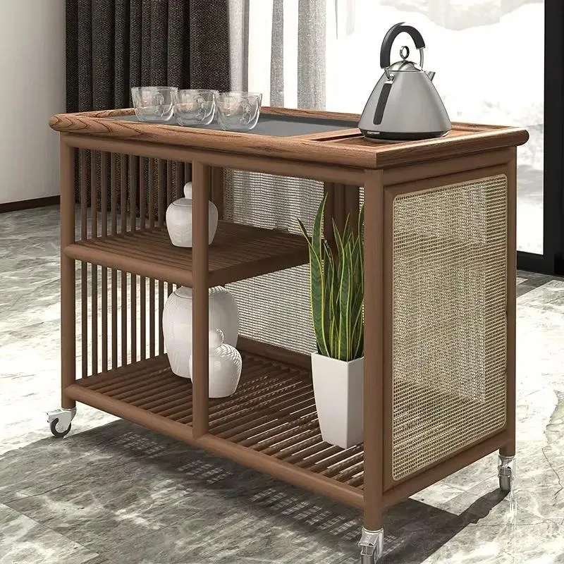 New Chinese Style Solid Ash Wood Combination Bookcase and Tea Cabinet Antique Decorative Storage Furniture for Living Room