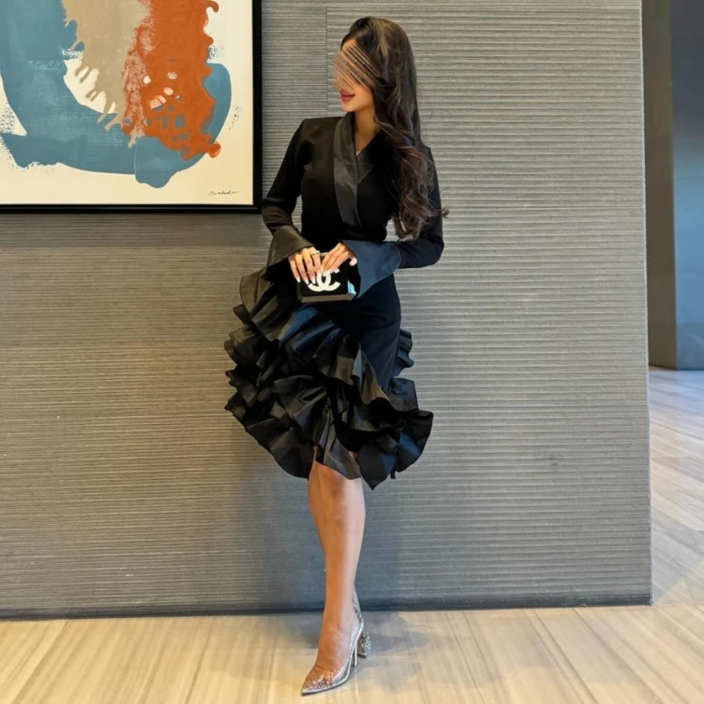 Cocktail Dresses Tiered Pleat A-line V-Neck Prom Dress Sexy Exquisite High Quality Knee-Length Party Gowns for Women Customized