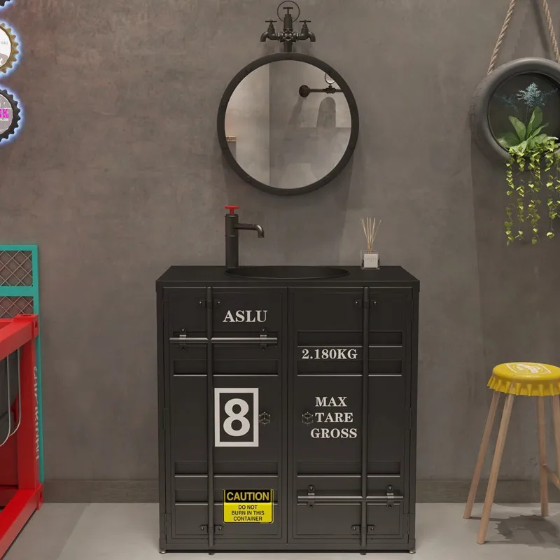 Industrial wind wrought iron container washbasin integrated washbasin bar American KTV retro column washbasin