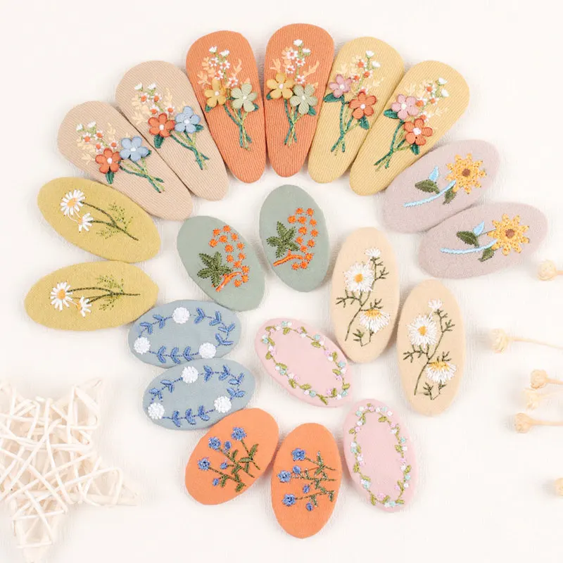 2Pcs/set Sweet Embroidery Hair Clips For Girls Waterdrop Shape BB Hairpin Barrettes Kids Hairpins Headwear Hair  Accessories