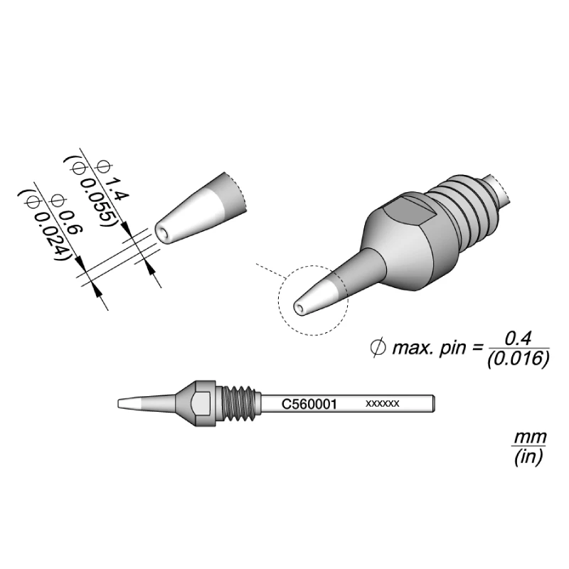 

JBC Original C560001C560002 Soldering Iron Tips Through-hole Desoldering Tip Ø 0.6 For DRDR560 Repair Soldering Tool