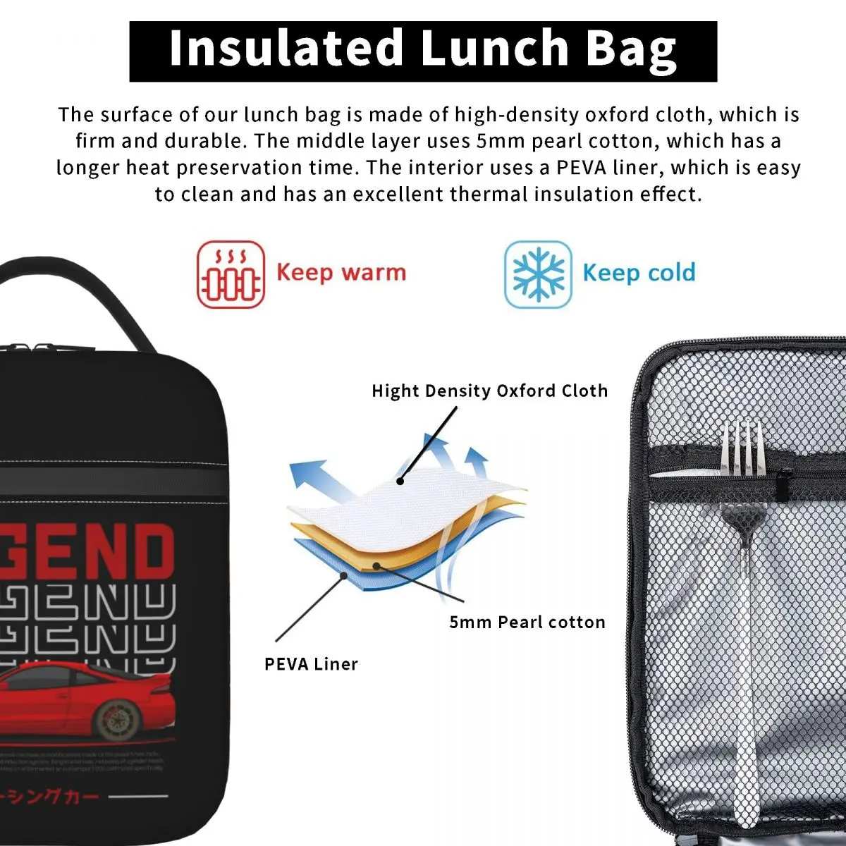 Eclipse 2G DSM Red Insulated Lunch Bag for Women Children Portable Food Boxes Thermal Lunch Box Tote