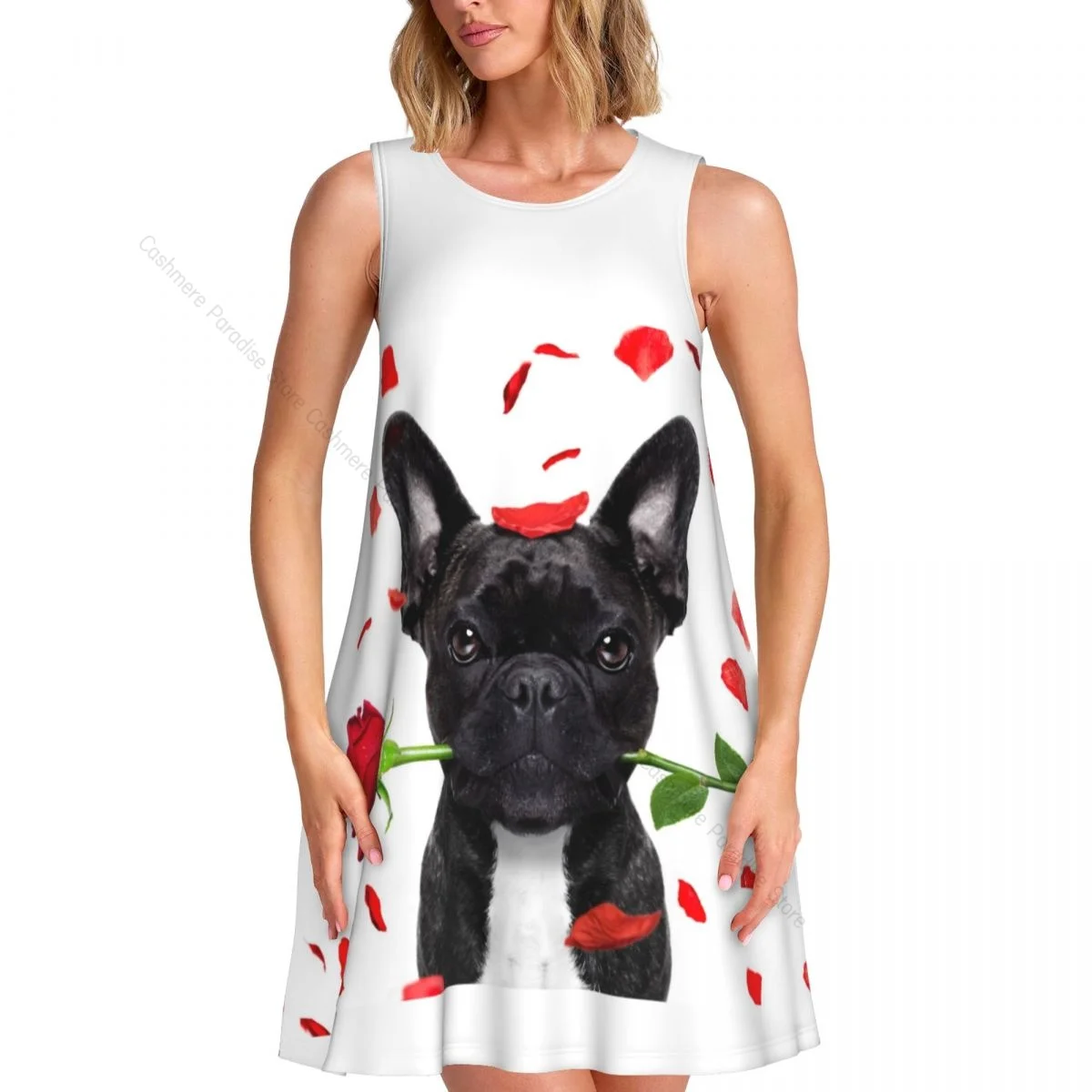 Robes d'été pour femmes, t-shirt de plage, sans manches, pour la saint-valentin, bouledogue français, chien, décontracté, ample, débardeur, 2025