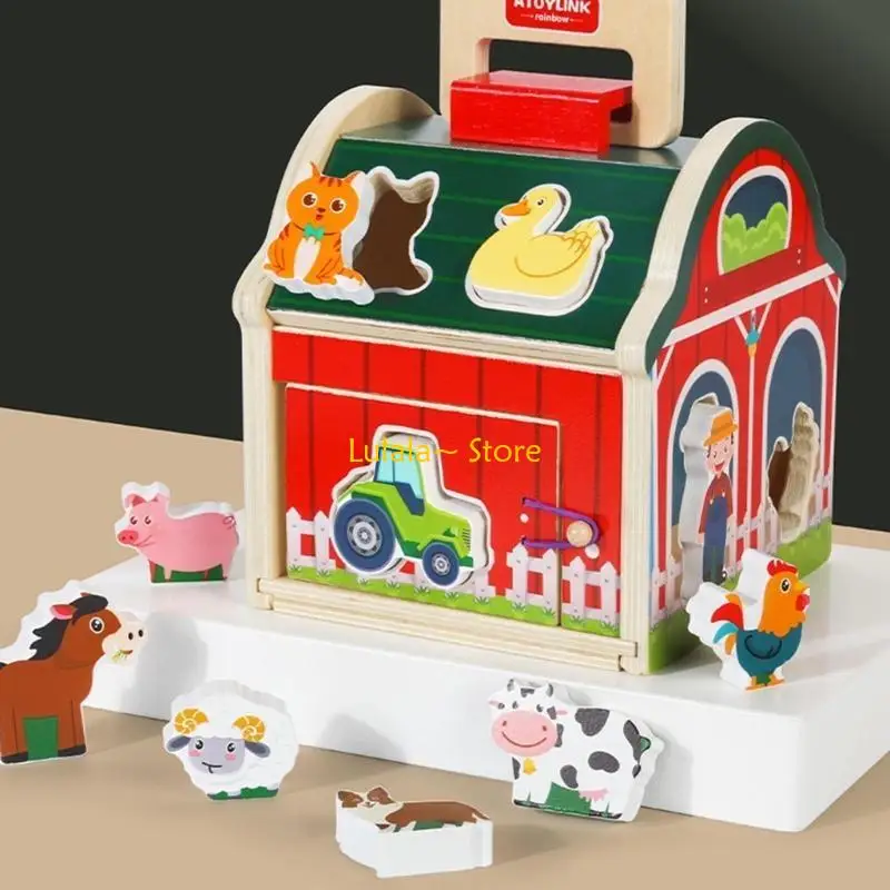 

Y4QA Kids Matching Toy Wooden Block Cognition Toy Farm Puzzle Box Toddlers Early Education Sensory Toy Board Game