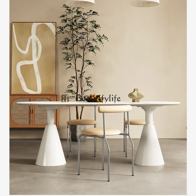 Dining table Small apartment household French cream wind rock board dining table