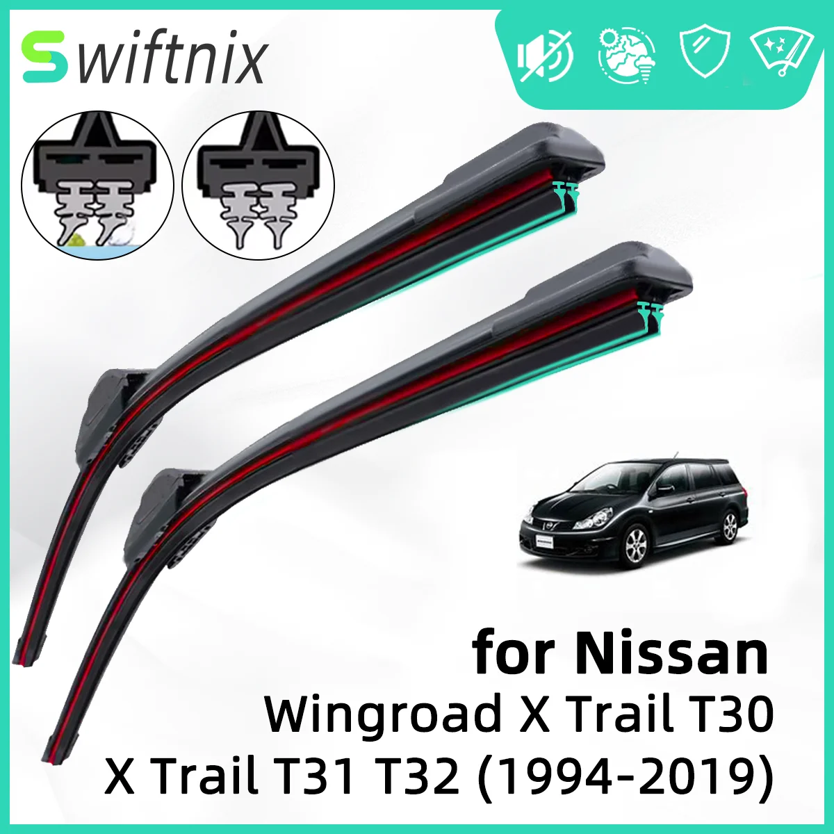 Double Rubber Car Wiper for Nissan Wingroad X Trail T30 X Trail T31 Front Wiper Blades Brushes Cutter Accessories Windscreen