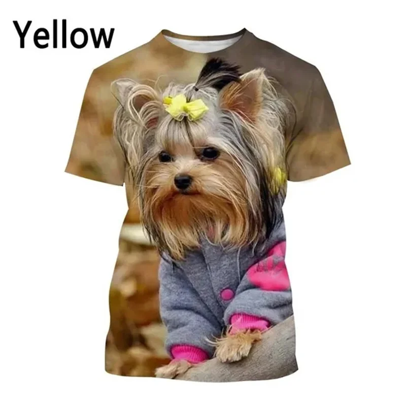 Yorkshire Terrier Dog Graphic T Shirt for Men Clothes 3D Cute Doggy Printed Funny Kids T-shirt Harajuku Fashion Womens Clothing