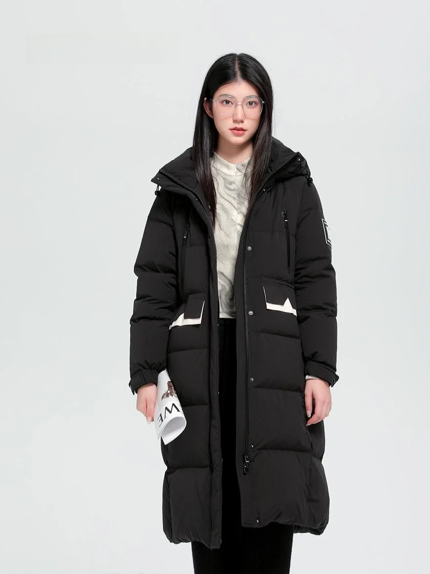 

Зимнее новое удлиненное женское пуховое пальто Dailanzhi с капюшоном, утепленное, для улицы, до колена, простое, стильное, для повседневной носки