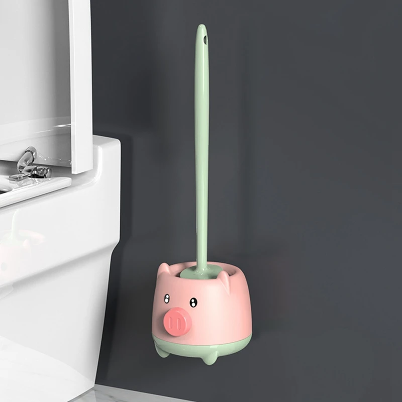 Compact Toilet Bowl Cleaning Brush Set Pink & Green Toilet Bowl Brush And Holder Wall-Mounted For Bathroom Deep Cleaning