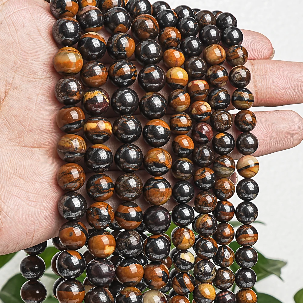 Black Brown Natural Stone Beads Tiger Iron Round Loose Space Bead For Jewelry Making DIY Bracelets Necklace 8/10mm 15''/Strand