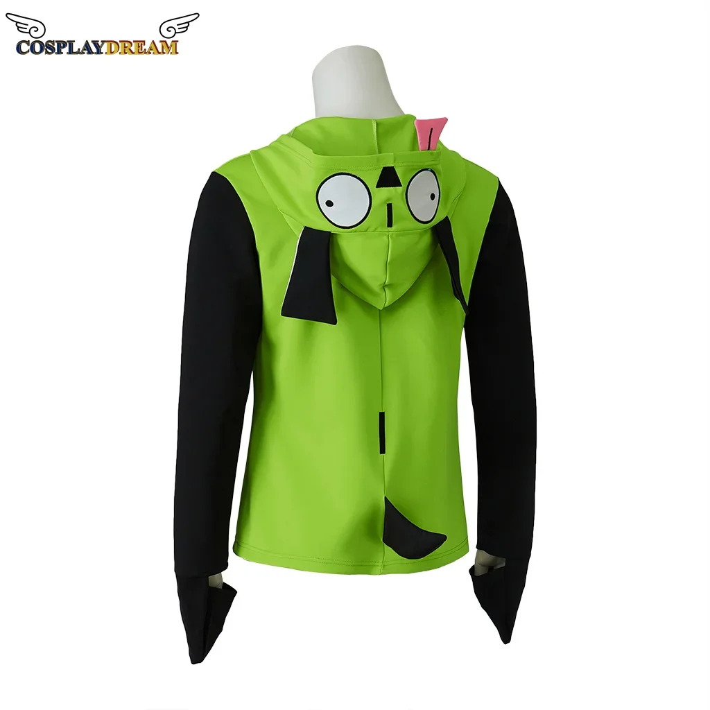 Anime Invaders Cosplay ZIM Cosplay Costume Green Hoodie Top Coat Adult Men\'s Halloween Zip-Up Coat