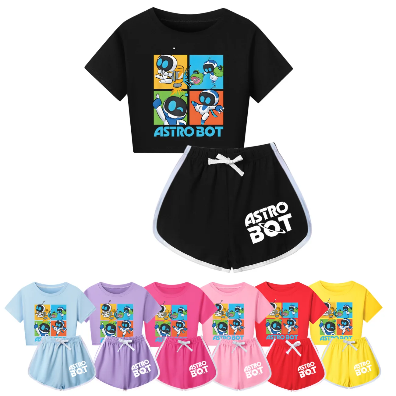 ASTROBOT verão crianças roupas anime impressão ternos da criança meninas conjuntos de jogo topo + shorts conjuntos terno esportivo casual conjuntos do bebê